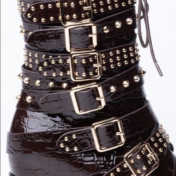 Western Cowboy Brown Vegan Crocodile Leather Studded Belt Strap Riding Boots - Picture 5 of 5